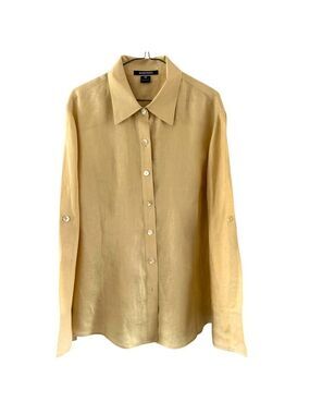 ELLEN TRACY 100% Linen button down shirt Mustard sz 20